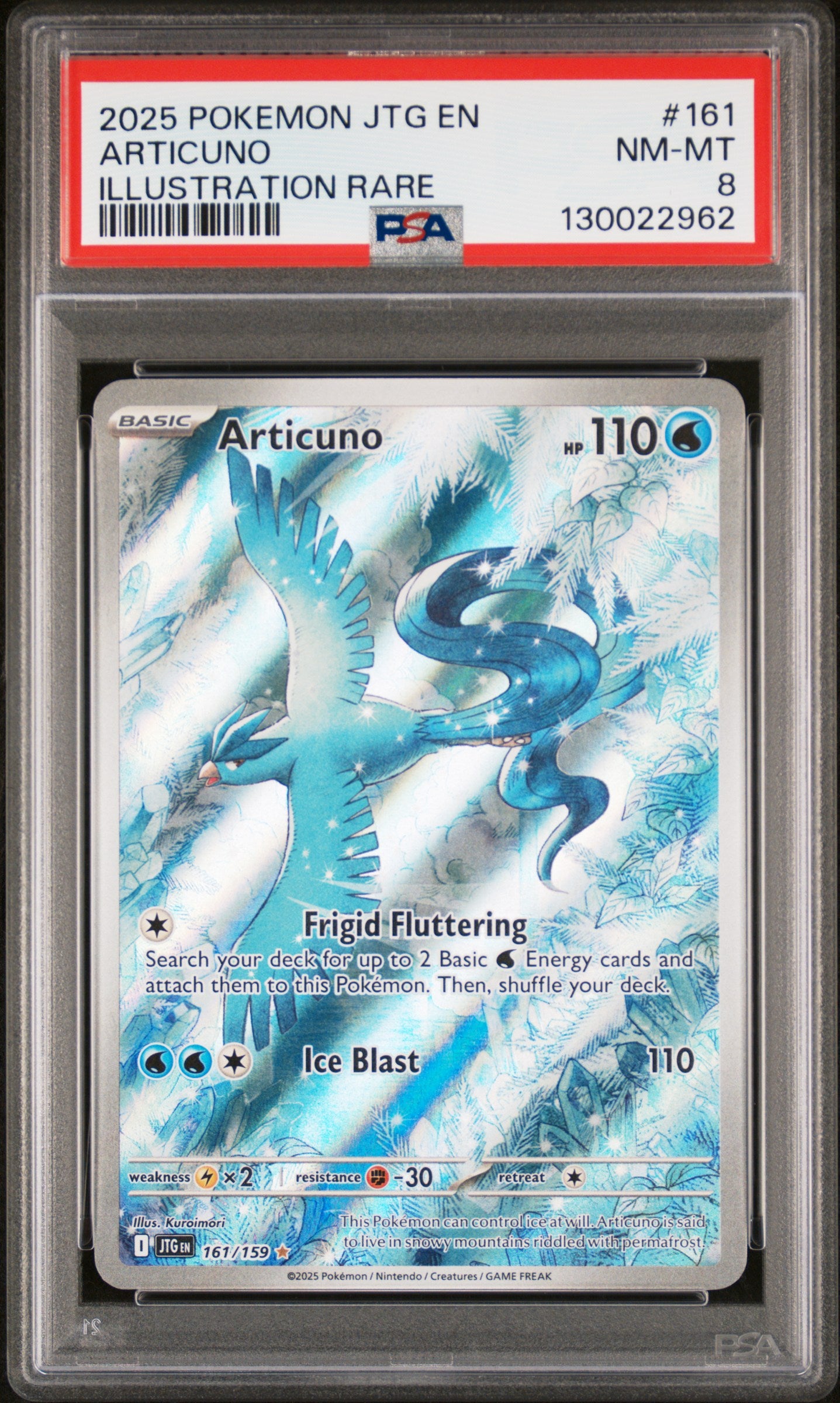 2025 Pokemon Jtg En-Journey Together #161 Articuno Illustration Rare PSA 8