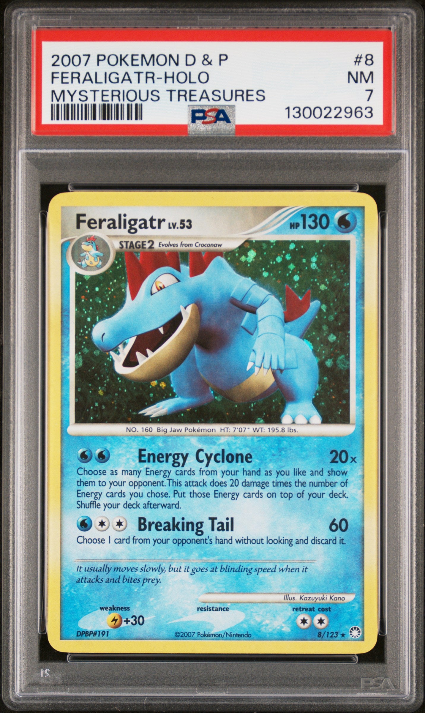 2007 Pokemon #8 Feraligatr-Holo Mysterious Treasures PSA 7